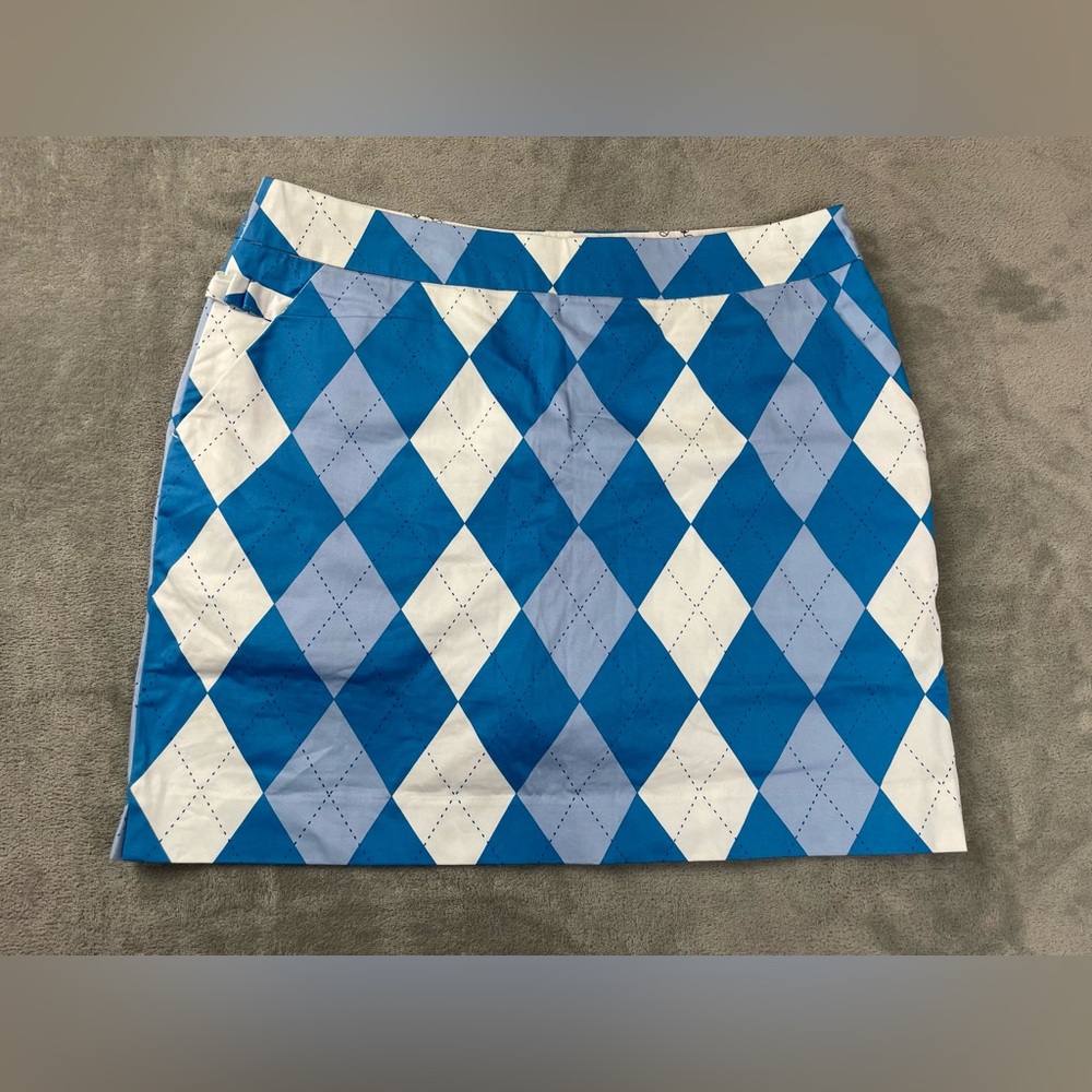Royal and Awesome Women`s Golf Skort Skirt Size 10 Blue White Geometric, Pockets